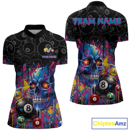 Dripping Splatter Billiard 8 Ball Shirts For Women Personalized Skull Billiard Team Attire NYN2332
