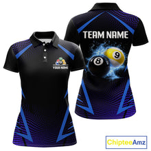 Load image into Gallery viewer, Custom 8 Ball &amp; 9 Ball Women's Billiard Shirt Personalized Thunder Blue Billiard Team Shirt NYN2336