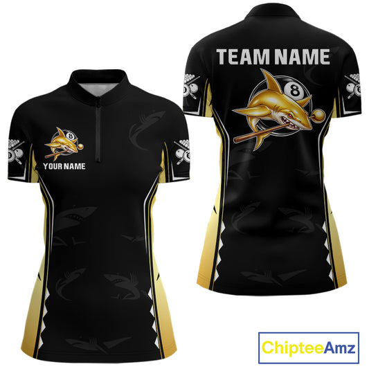 Funny Gold Shark Ball 8 & Cue Billiard Shirts For Women Personalized Billiard Attire Gifts NYN2341