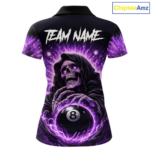 Lightning Purple Scary Grim Reaper Pool 8 Ball Women Billiard Shirt Custom Ball Billiard Team Attire NYN2624