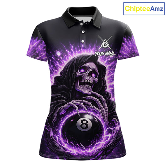 Lightning Purple Scary Grim Reaper Pool 8 Ball Women Billiard Shirt Custom Ball Billiard Team Attire NYN2624