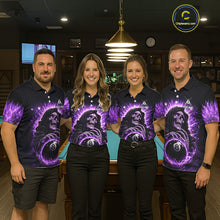 Load image into Gallery viewer, Lightning Purple Scary Grim Reaper Pool 8 Ball Women Billiard Shirt Custom Ball Billiard Team Attire NYN2624