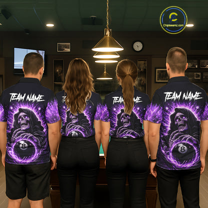 Lightning Purple Scary Grim Reaper Pool 8 Ball Women Billiard Shirt Custom Ball Billiard Team Attire NYN2624