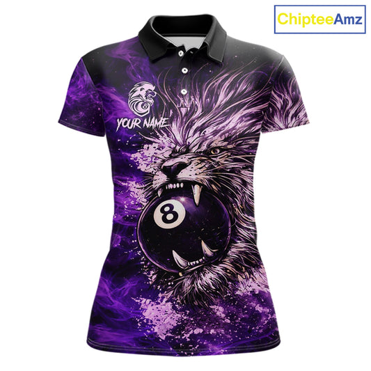 Purple Smokes Lion Paint Pool 8 Ball Women Billiard Polo & 1/4-Zip Shirt Custom Billiard Team Attire NYN2626