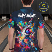 Load image into Gallery viewer, Splatter Funny Shark Mens Bowling Shirt Polo &amp; 1/4 Zip Custom Colorful Uniform Bowling Team Jersey NYN3671