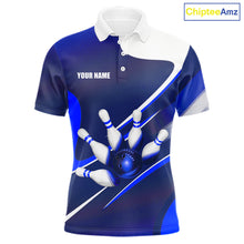 Load image into Gallery viewer, White And Blue Bowling Ball &amp; Pins Shirt For Men Custom Polo Quarter-Zip Bowling Team Jersey NYN3674