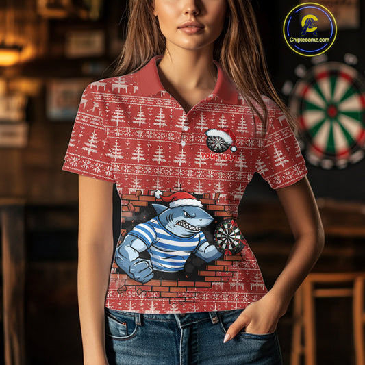 Funny Shark Dartboard Christmas Women Darts Polo Shirt Custom Xmas Dart Jerseys NYN1851