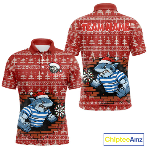 Funny Shark Dartboard Christmas Men Darts Polo Shirt Custom Xmas Dart Jerseys NYN1851