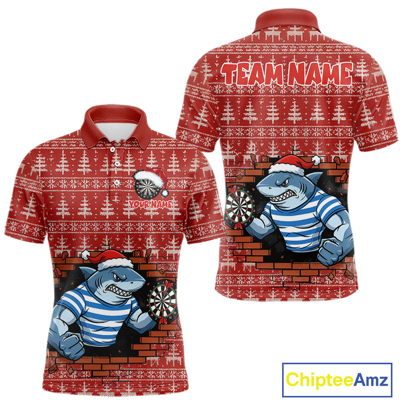 Funny Shark Dartboard Christmas Men Darts Polo Shirt Custom Xmas Dart Jerseys NYN1851