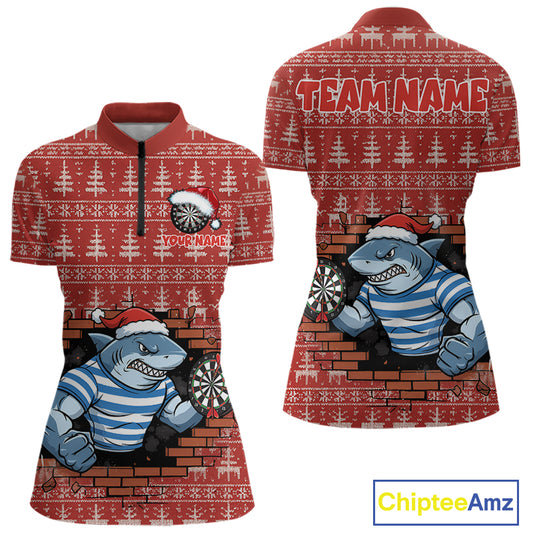 Funny Shark Dartboard Christmas Women Darts Quarter-Zip Shirt Custom Xmas Dart Jerseys NYN1851