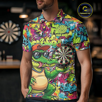 Cool Crocodile Dartboard Graffiti Darts Polo Shirt For Men Custom Funny Dart Jerseys NYN1852