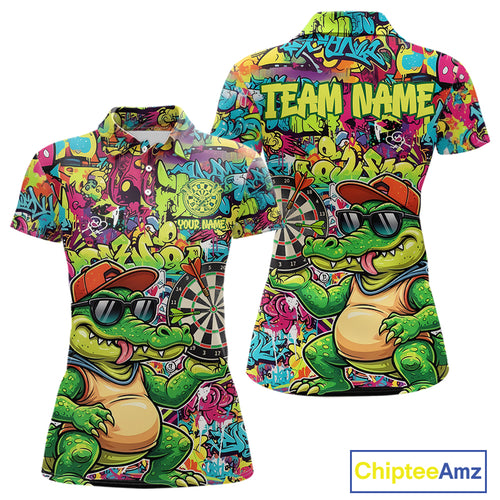 Cool Crocodile Dartboard Graffiti Darts Polo Shirt For Women Custom Funny Dart Jerseys NYN1852