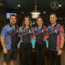 Load image into Gallery viewer, US Flag Pool 8 Ball Women's Billiard Polo &amp; 1/4 Zip Shirt Custom Patriotic Billiard Attire NYN2362