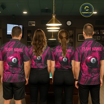 Funny Flamingo Pool Women's Billiard Team Shirts Custom Pink Grunge 8 Ball Billiard Attire NYN2363