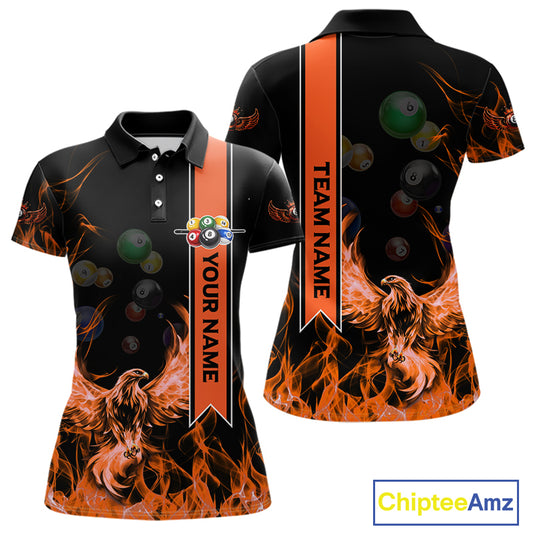 Personalized Fire Flame Pool Women's Billiard Balls Team Shirt Phoenix Billiard Attire|Yellow NYN2369