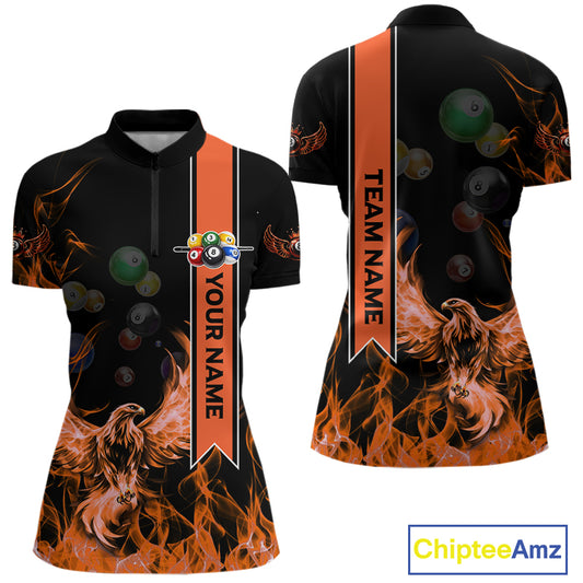Personalized Fire Flame Pool Women's Billiard Balls Team Shirt Phoenix Billiard Attire|Yellow NYN2369