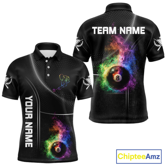 Personalized Colorful Smoke 8 Ball Men Billiard Polo & 1/4 Zip Shirt Pool Billiard Apparel NYN2370