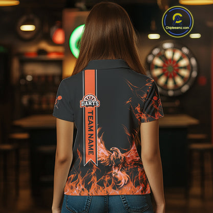 Custom Orange Ribbon Flames Phoenix Dart Shirts For Women Dart Tournament Team Jerseys NYN0069