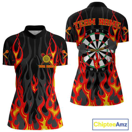 Custom Red Flames Dartboard Dart Shirts For Women Outfits Dart Team Jerseys NYN0072