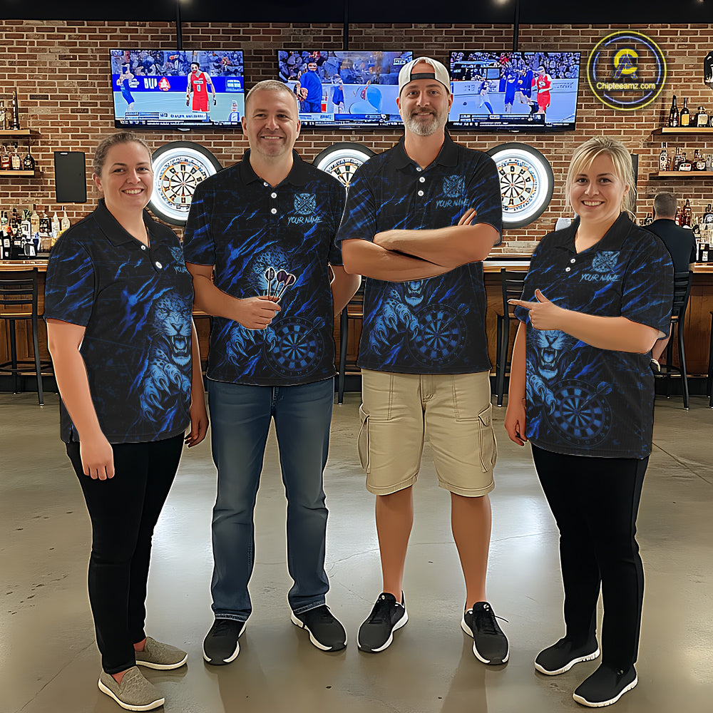 Blue Grunge Funny Tiger Women Dart Polo & 1/4-Zip Shirt Custom Name Tiger Dart Jersey For Darters NYN2973