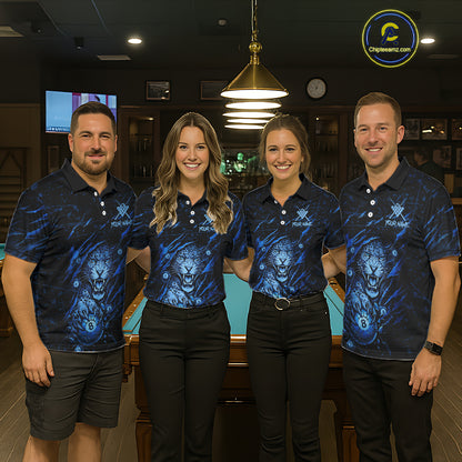 Blue Cracked 8 Ball Pool Shirts Custom Women Billiard Pool Shirts Funny Cobra Billiard Team Jerseys NYN2974