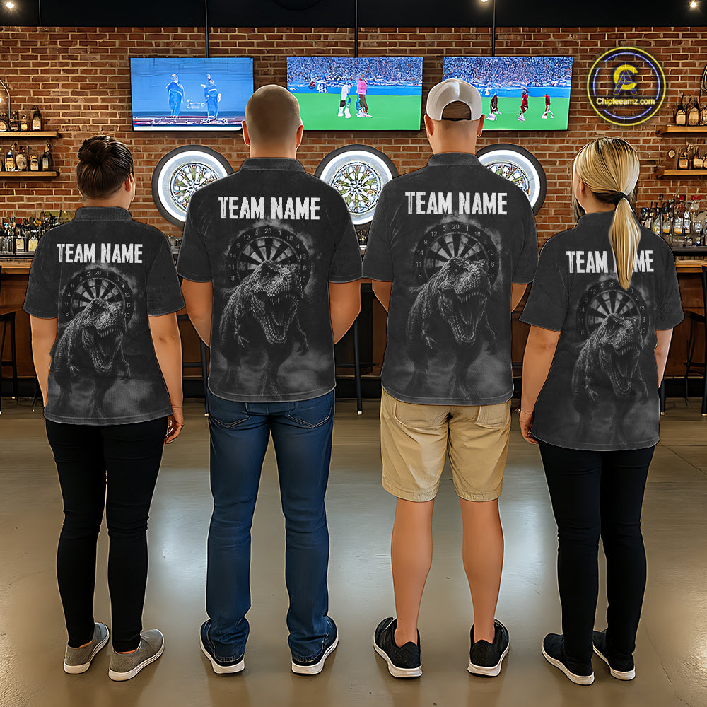 Custom Dinosaur Darts Shirt For Men With Cracked Stone, Dinosaur Grey Smoke Darts Team Jersey NYN3947