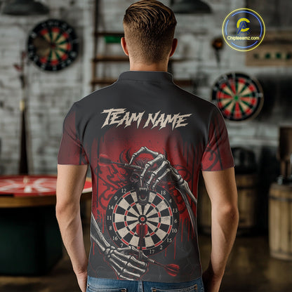 Custom Devil Skeleton Red Dripping Dartboard Men Darts Polo Shirt Outfits Dart Jerseys NYN1855