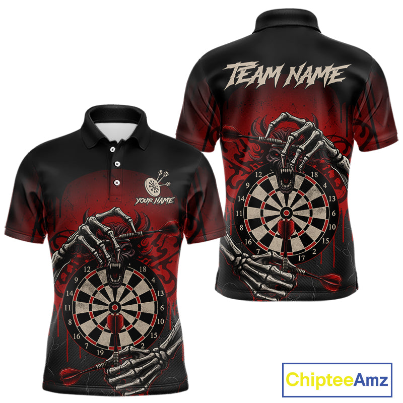 Custom Devil Skeleton Red Dripping Dartboard Men Darts Polo Shirt Outfits Dart Jerseys NYN1855