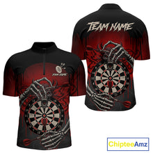 Load image into Gallery viewer, Custom Devil Skeleton Red Dripping Dartboard Men Darts Quarter-Zip Shirt Outfits Dart Jerseys NYN1855