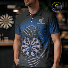 Load image into Gallery viewer, Custom Devil Skeleton Blue Dripping Dartboard Men Darts Polo Shirt Outfits Dart Jerseys NYN1856
