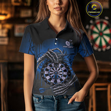Load image into Gallery viewer, Custom Devil Skeleton Blue Dripping Dartboard Women Darts Polo Shirt Outfits Dart Jerseys NYN1856