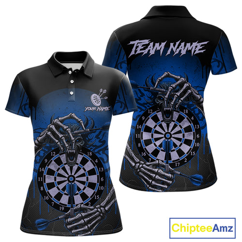 Custom Devil Skeleton Blue Dripping Dartboard Women Darts Polo Shirt Outfits Dart Jerseys NYN1856