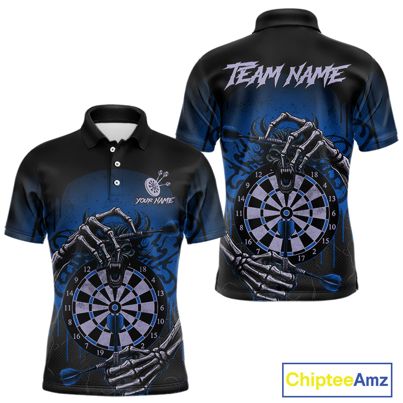 Custom Devil Skeleton Blue Dripping Dartboard Men Darts Polo Shirt Outfits Dart Jerseys NYN1856