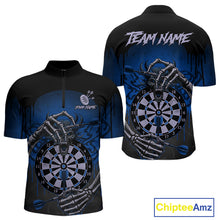 Load image into Gallery viewer, Custom Devil Skeleton Blue Dripping Dartboard Men Darts Quarter-Zip Shirt Outfits Dart Jerseys NYN1856