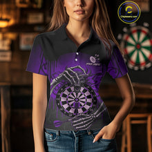 Load image into Gallery viewer, Custom Devil Skeleton Purple Dripping Dartboard Women Darts Polo Shirt Outfits Dart Jerseys NYN1857