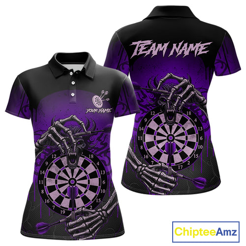 Custom Devil Skeleton Purple Dripping Dartboard Women Darts Polo Shirt Outfits Dart Jerseys NYN1857