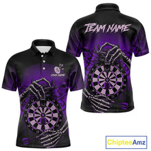 Load image into Gallery viewer, Custom Devil Skeleton Purple Dripping Dartboard Men Darts Polo Shirt Outfits Dart Jerseys NYN1857