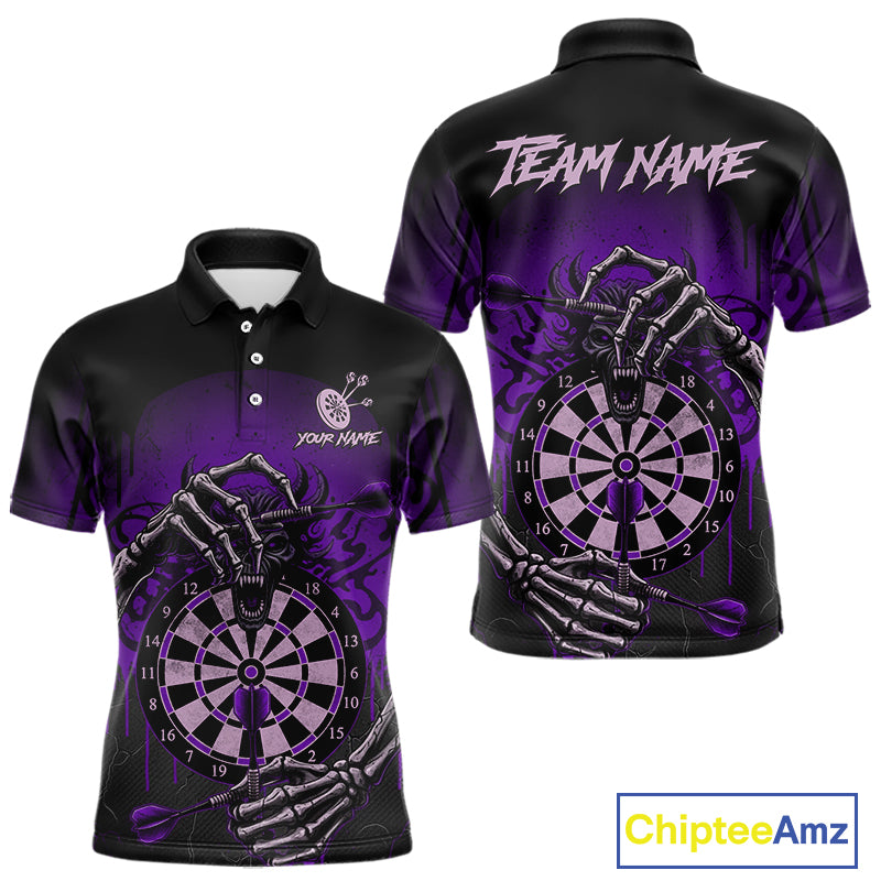 Custom Devil Skeleton Purple Dripping Dartboard Men Darts Polo Shirt Outfits Dart Jerseys NYN1857