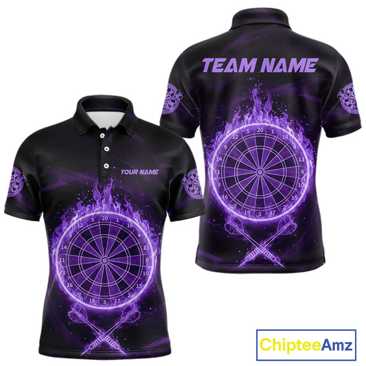 Purple Flames Dartboard & Arrow Custom Men Darts Polo Shirt Fire Flame Dart Jerseys NYN1862