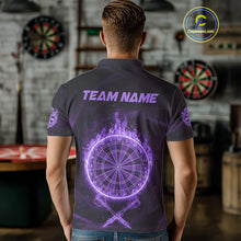 Load image into Gallery viewer, Purple Flames Dartboard &amp; Arrow Custom Men Darts Polo Shirt Fire Flame Dart Jerseys NYN1862