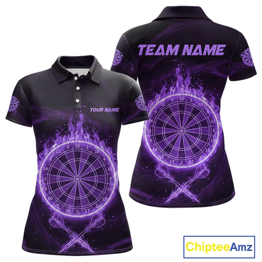 Purple Flames Dartboard & Arrow Custom Women  Darts Polo Shirt Fire Flame Dart Jerseys NYN1862