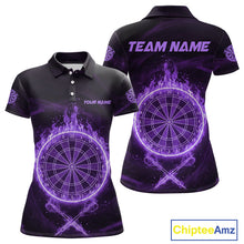 Load image into Gallery viewer, Purple Flames Dartboard &amp; Arrow Custom Women  Darts Polo Shirt Fire Flame Dart Jerseys NYN1862