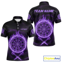 Load image into Gallery viewer, Purple Flames Dartboard &amp; Arrow Custom Men Darts Polo Shirt Fire Flame Dart Jerseys NYN1862