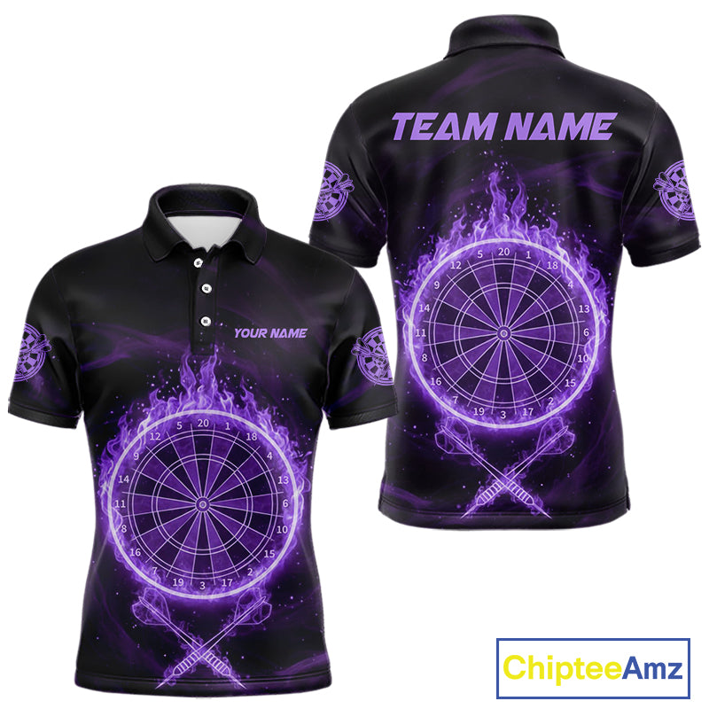Purple Flames Dartboard & Arrow Custom Men Darts Polo Shirt Fire Flame Dart Jerseys NYN1862