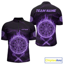 Load image into Gallery viewer, Purple Flames Dartboard &amp; Arrow Custom Men Darts Quarter-Zip Shirt Fire Flame Dart Jerseys NYN1862