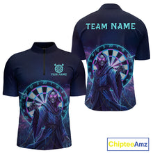 Load image into Gallery viewer, Custom Galaxy Purple Grim Reaper Dartboard Men Darts Quarter-Zip Shirt Colorful Dart Jerseys NYN1865