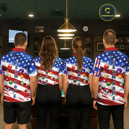 US Flag 8 Ball Pool Women Billiard Team Polo & 1/4-Zip Shirt Custom Billiard Attire Jersey NYN2373