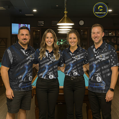 Blue Grunge Cobra 8 Ball Pool Women Billiard Polo & 1/4-Zip Shirt Custom Billiard Attire Jersey NYN2374