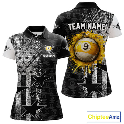 US Flag Grunge 9 Ball Pool Women Billiard Team Shirt Personalized Polo & 1/4-Zip Billiard Gifts NYN2380