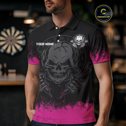 Custom Black And Pink Skull Grunge Dart Shirts For Men Outfits Dart Team Jerseys NYN0078